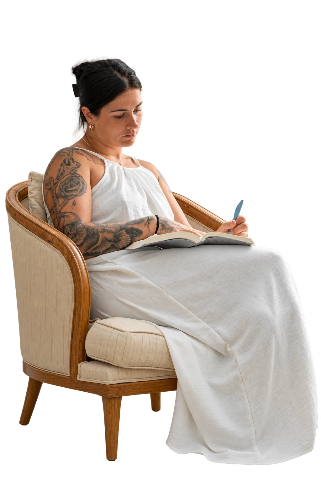 A woman writing in her notebook